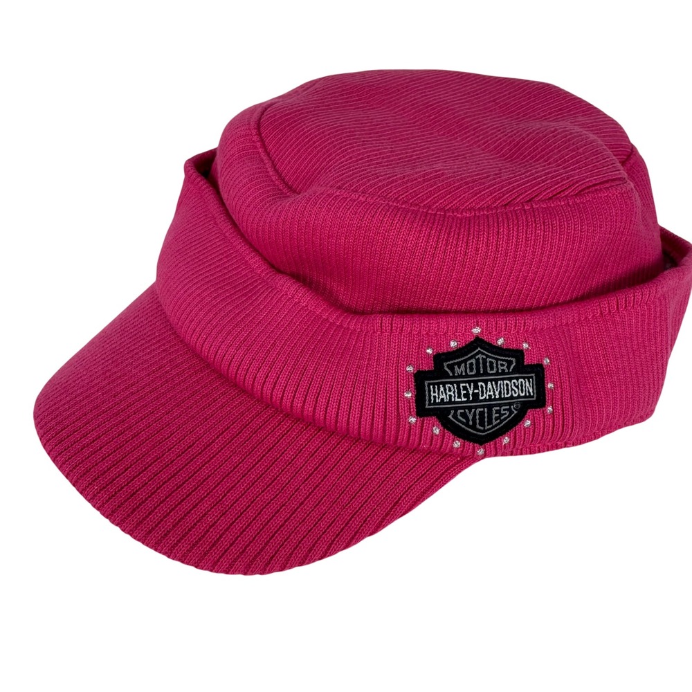 Harley-Davidson Knit Cap Girls 4-14 Pink Rhinestone Logo New Biker Y2K Hat